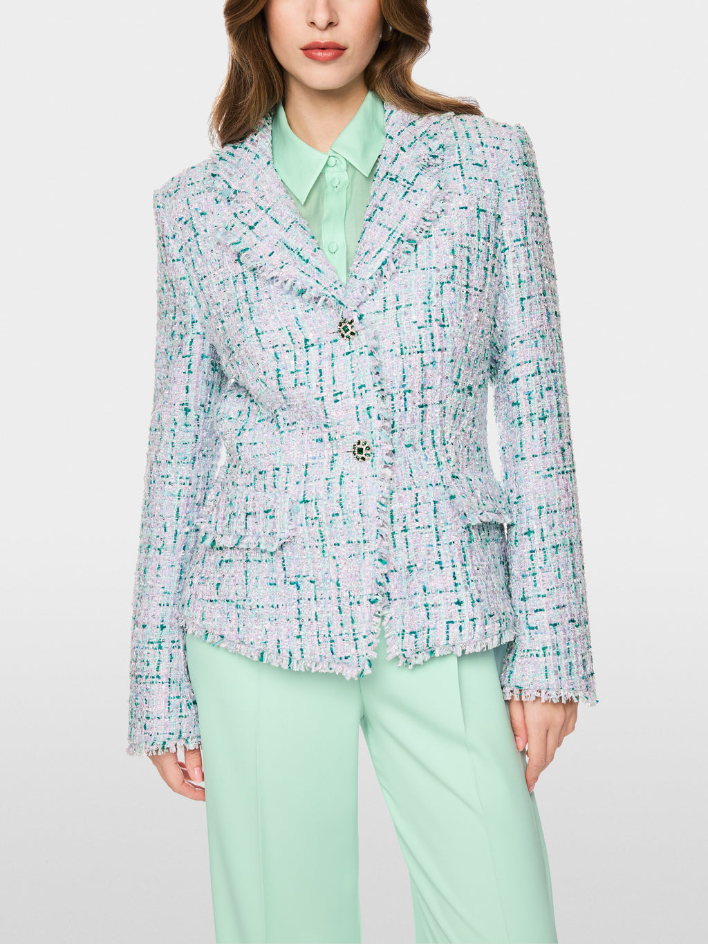 Blazer with rhinestones and frayed hem