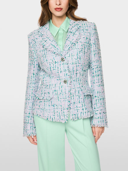 Blazer with rhinestones and frayed hem