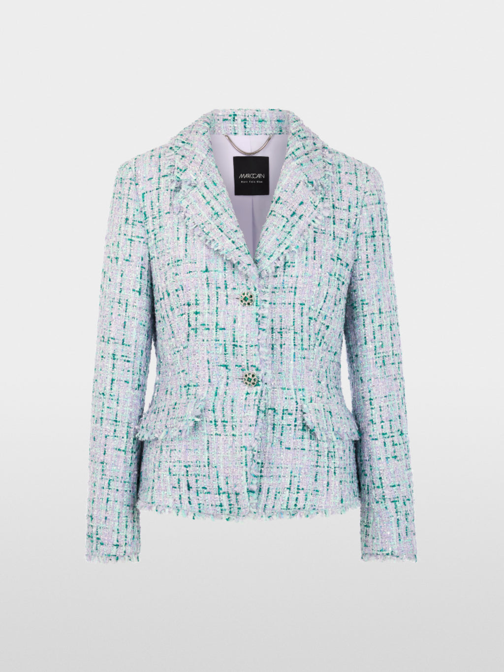 Blazer with rhinestones and frayed hem