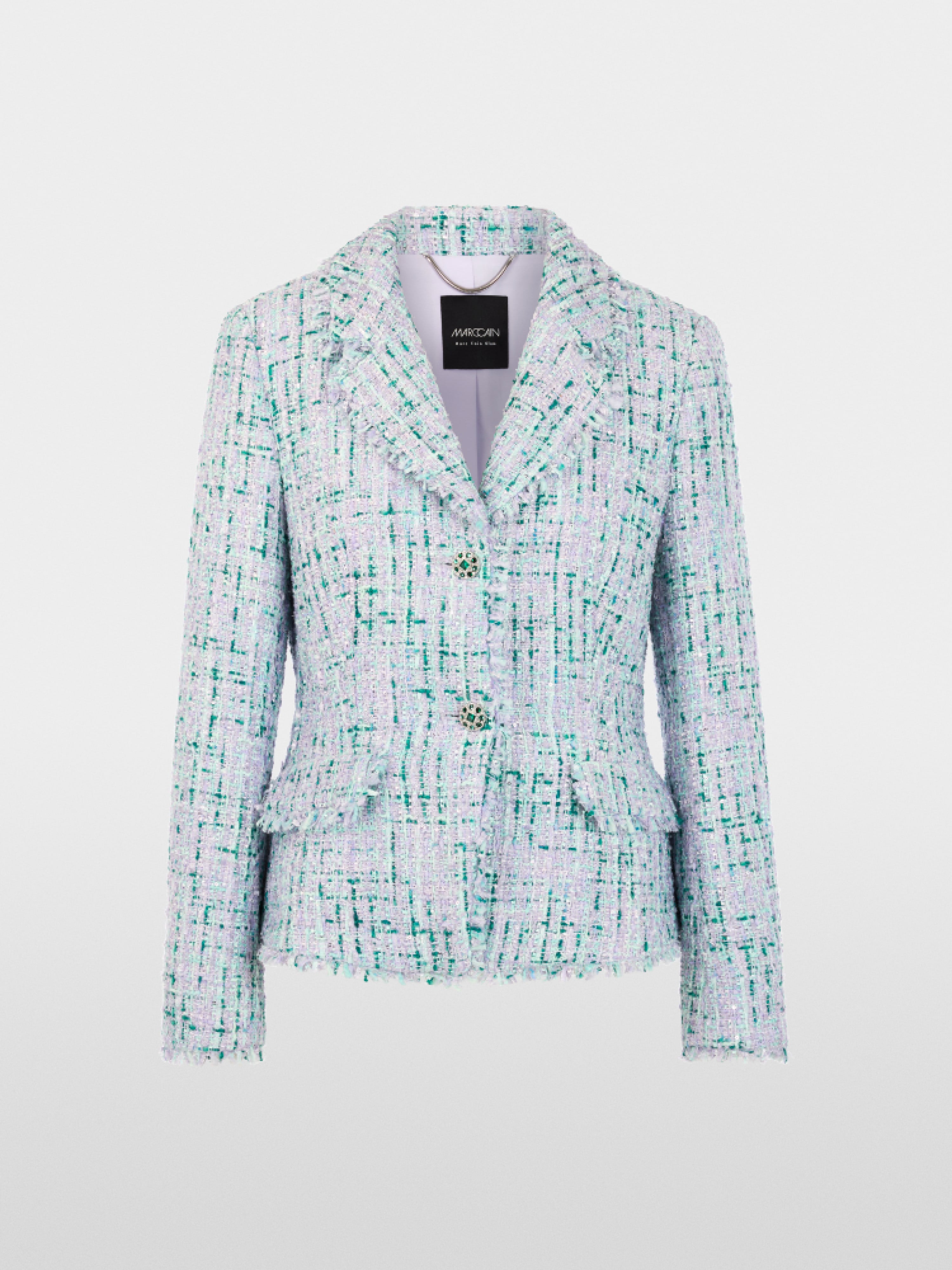 Blazer with rhinestones and frayed hem