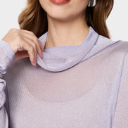 Turtleneck top with sheen and ruffles