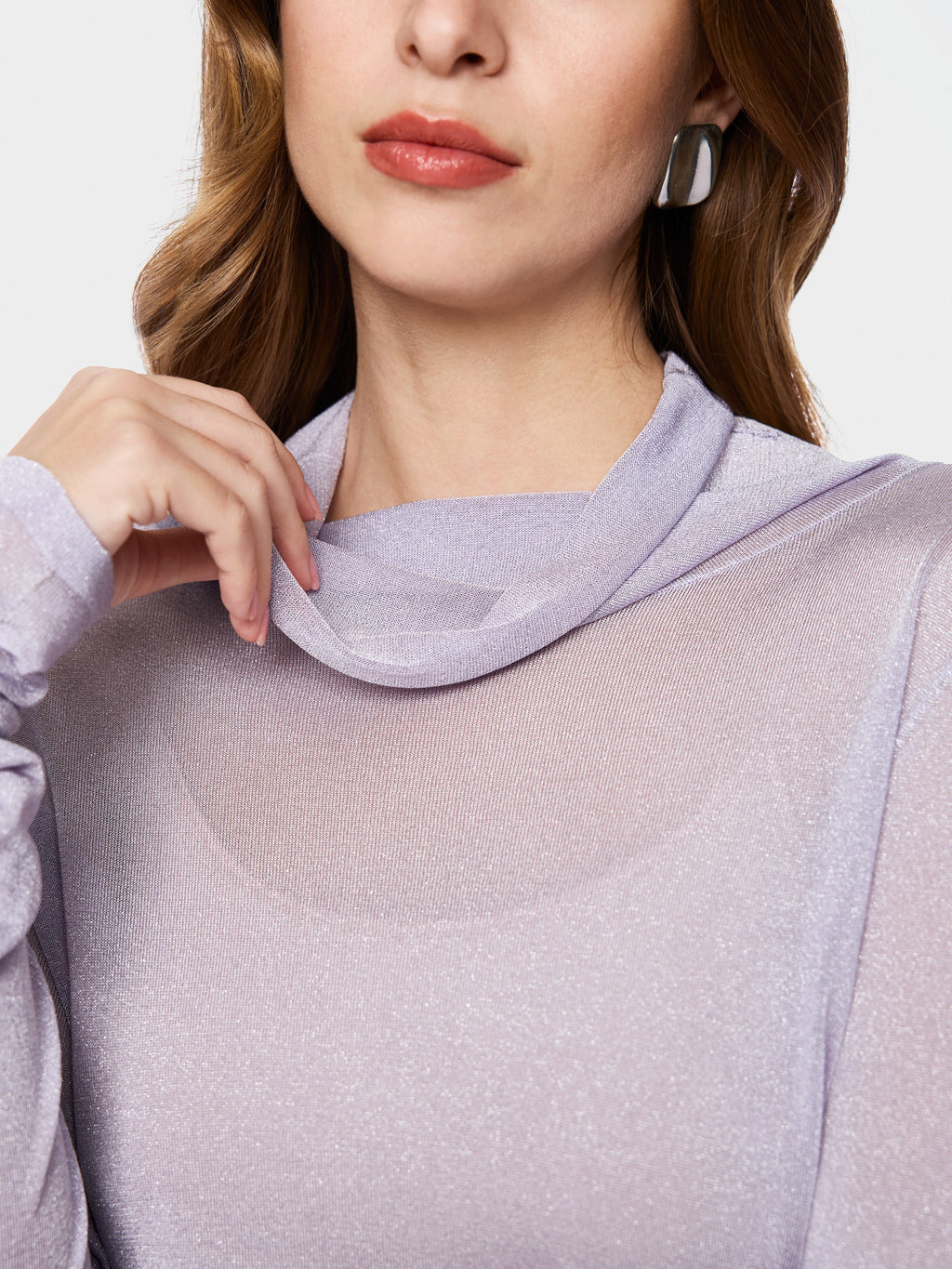 Turtleneck top with sheen and ruffles