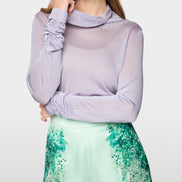 Turtleneck top with sheen and ruffles