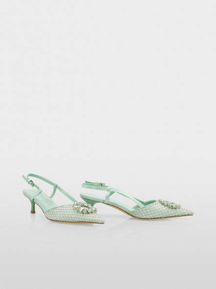 Slingback pumps with crystal mesh