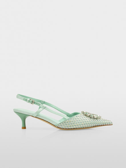 Slingback pumps with crystal mesh