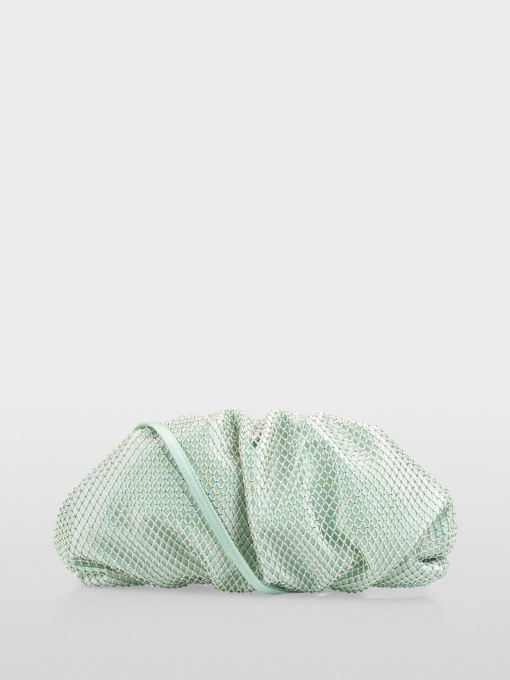 Satin clutch with crystal mesh trim