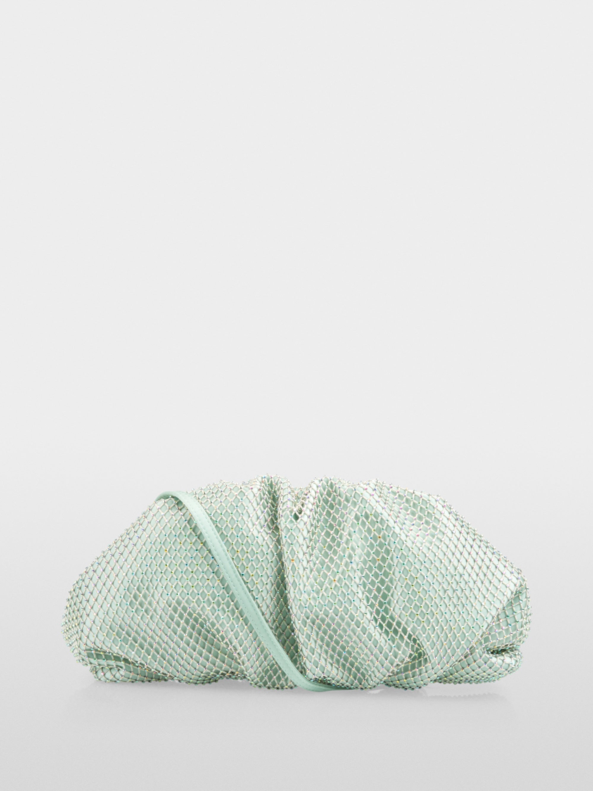 Satin clutch with crystal mesh trim