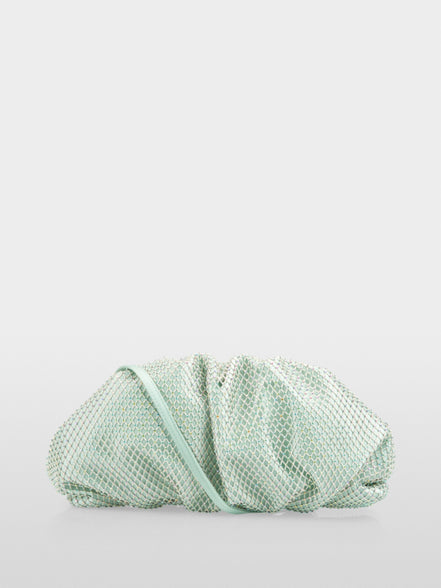 Satin clutch with crystal mesh trim