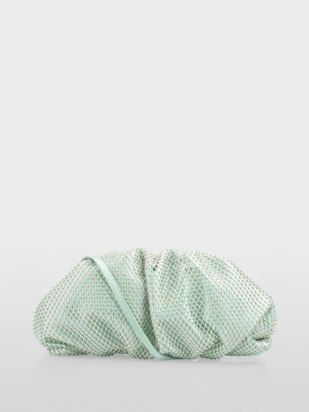 Satin clutch with crystal mesh trim