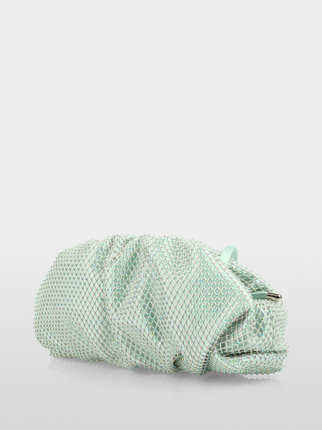 Satin clutch with crystal mesh trim