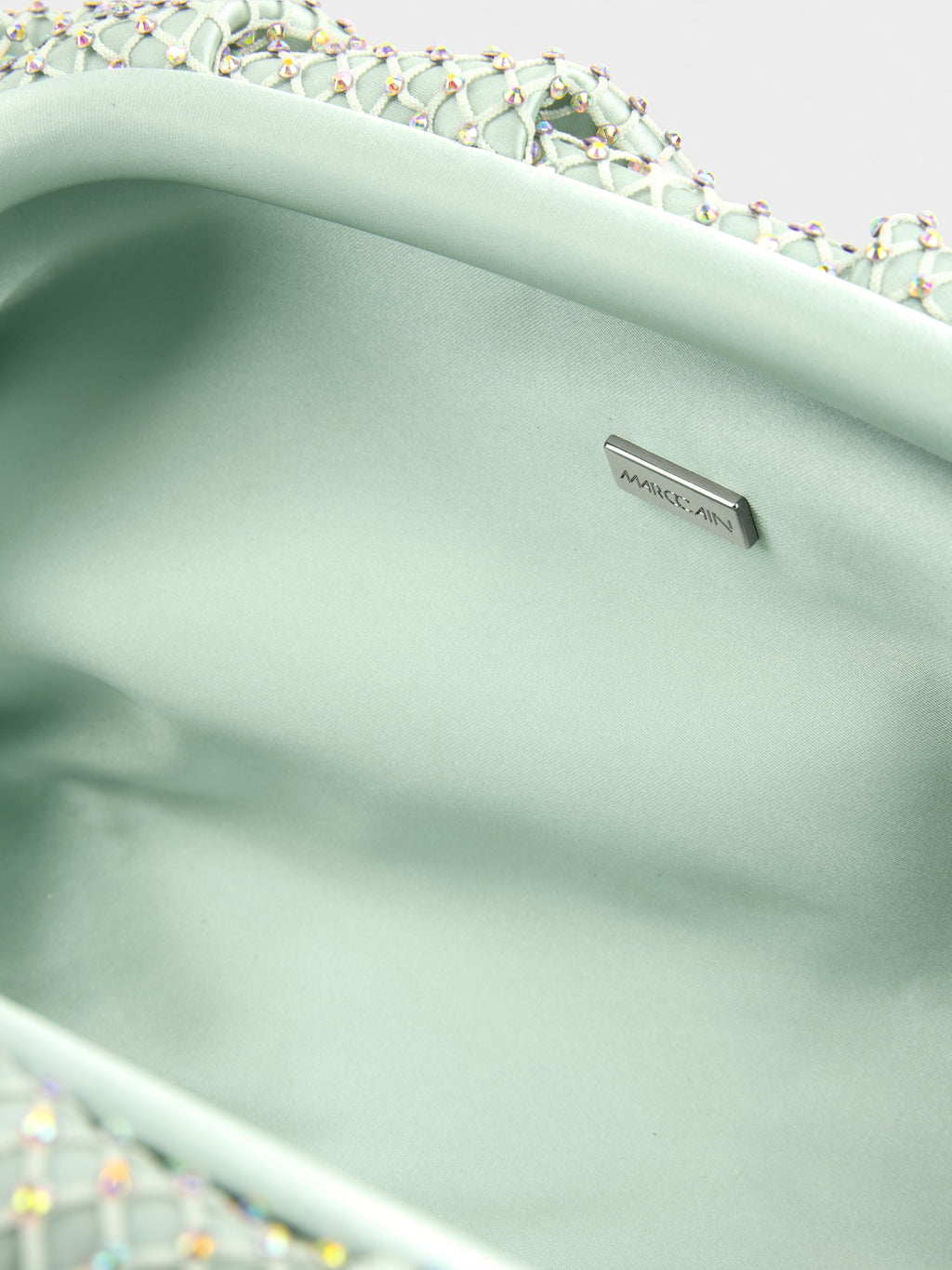 Satin clutch with crystal mesh trim