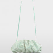 Satin clutch with crystal mesh trim