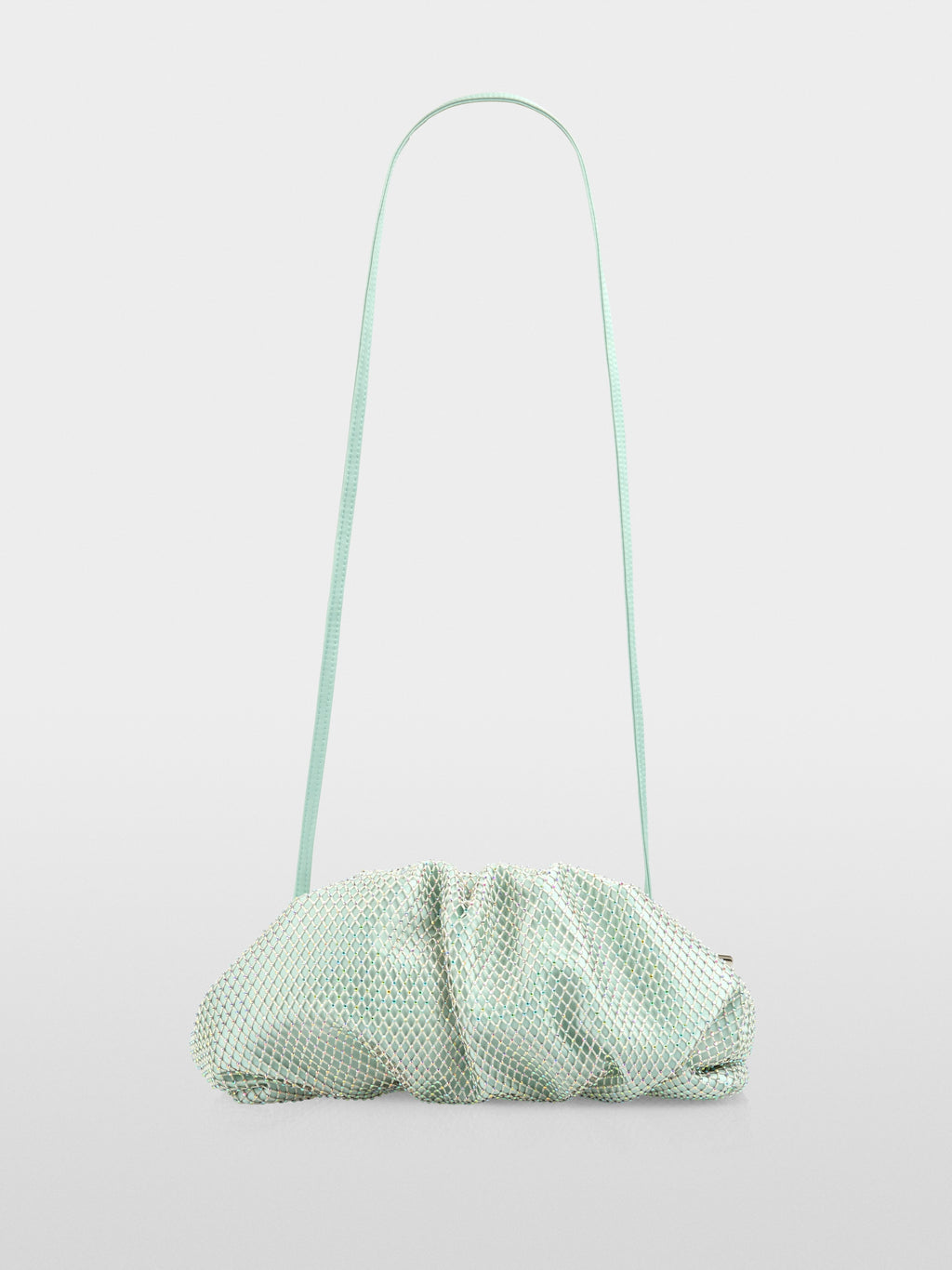 Satin clutch with crystal mesh trim