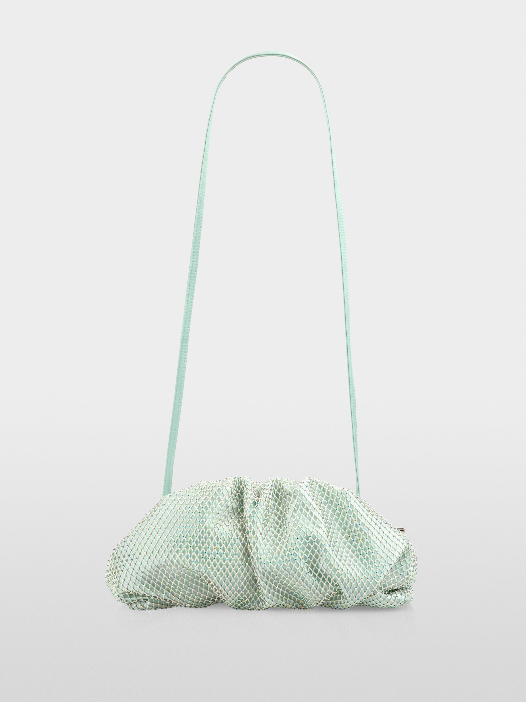 Satin clutch with crystal mesh trim