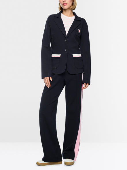 Lapel collar blazer with floral patch