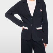 Lapel collar blazer with floral patch