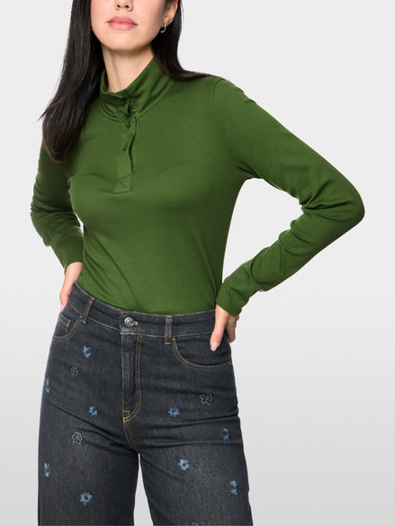 Long-sleeved shirt with stand-up collar