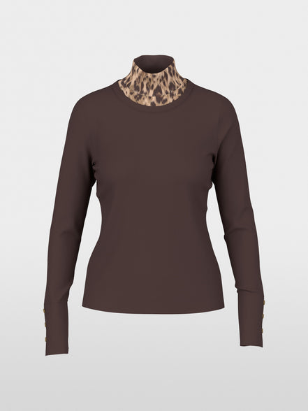 Long-sleeve top with leo-print roll neck
