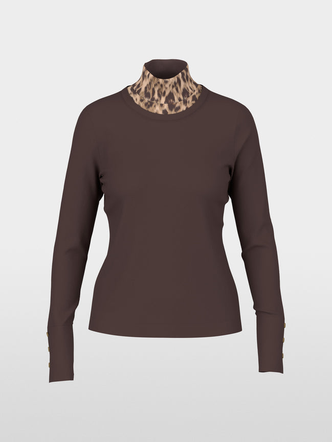 Long-sleeve top with leo-print roll neck