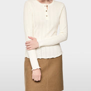 Long-sleeved buttoned openwork top