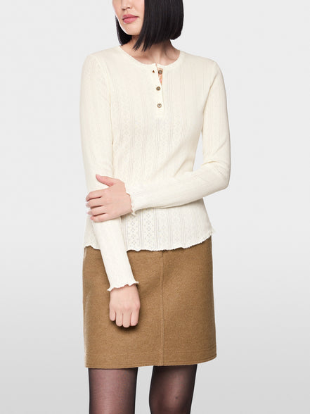 Long-sleeved buttoned openwork top