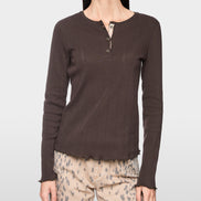 Long-sleeved buttoned openwork top