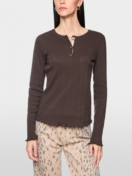 Long-sleeved buttoned openwork top