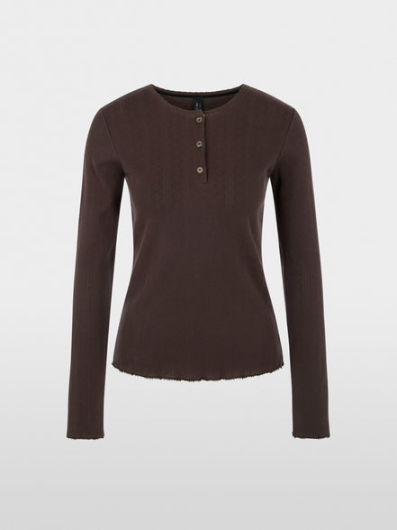 Long-sleeved buttoned openwork top