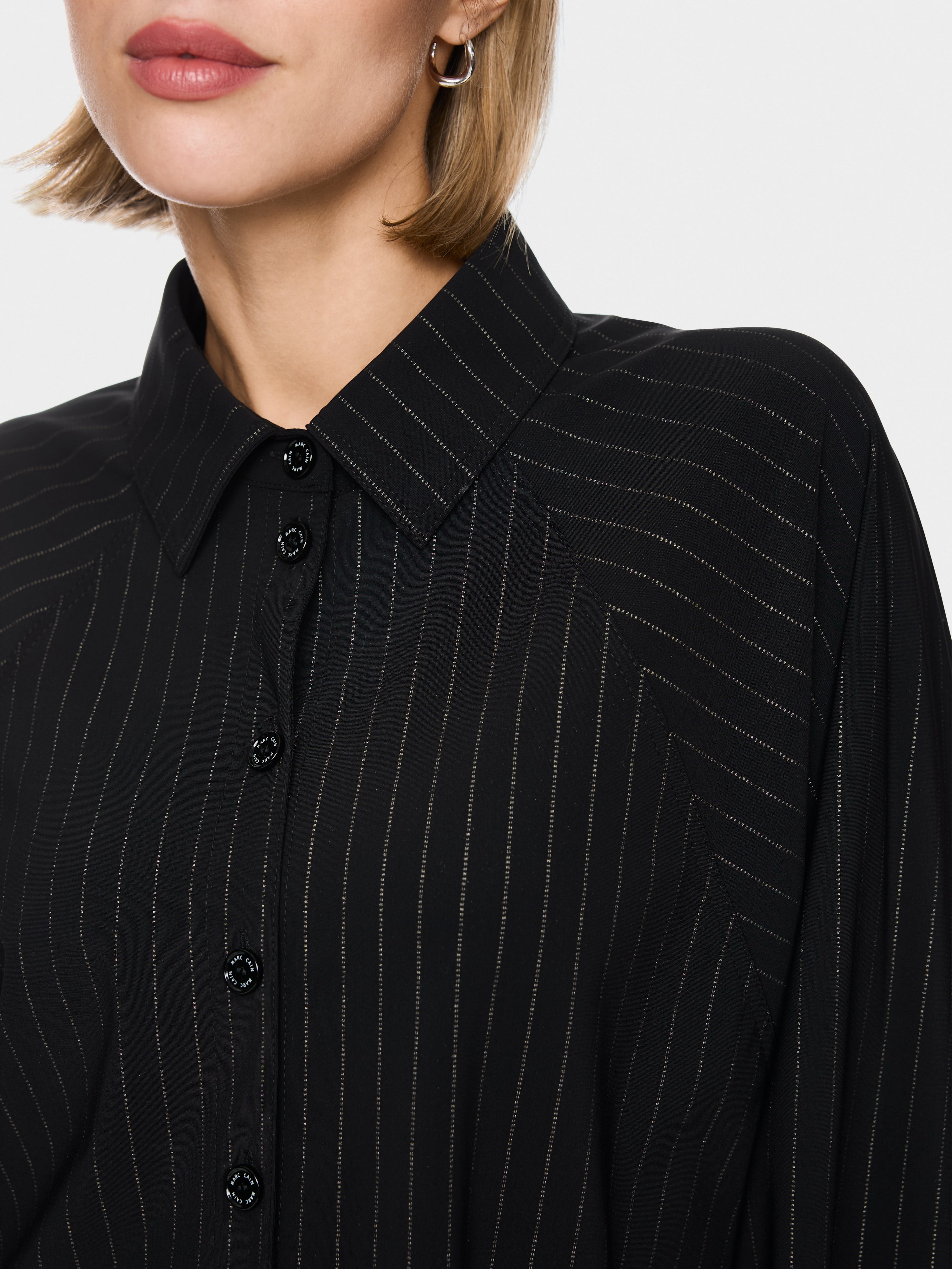 Pinstripe blouse with batwing sleeves