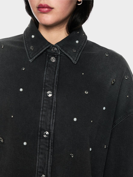 Denim shirt with gemstones