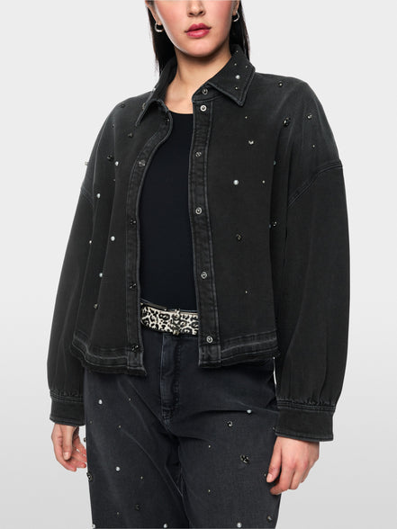 Denim shirt with gemstones