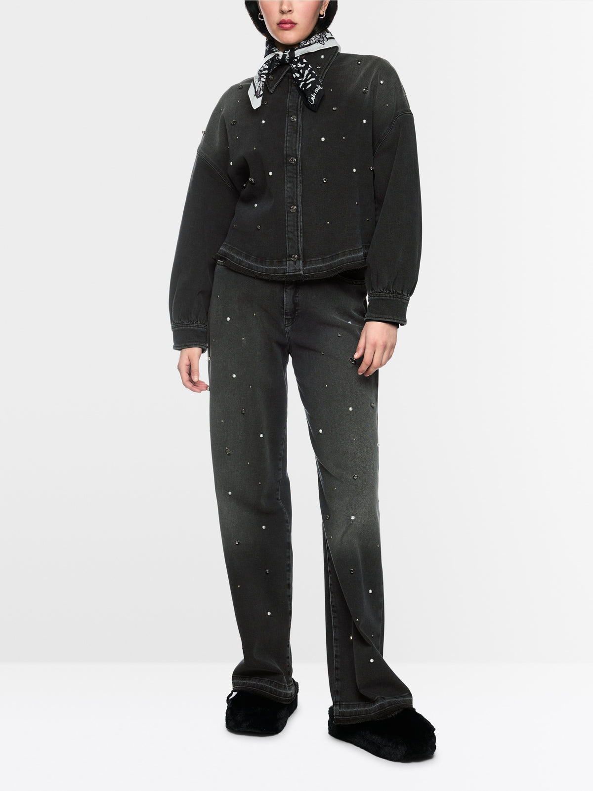 Denim shirt with gemstones