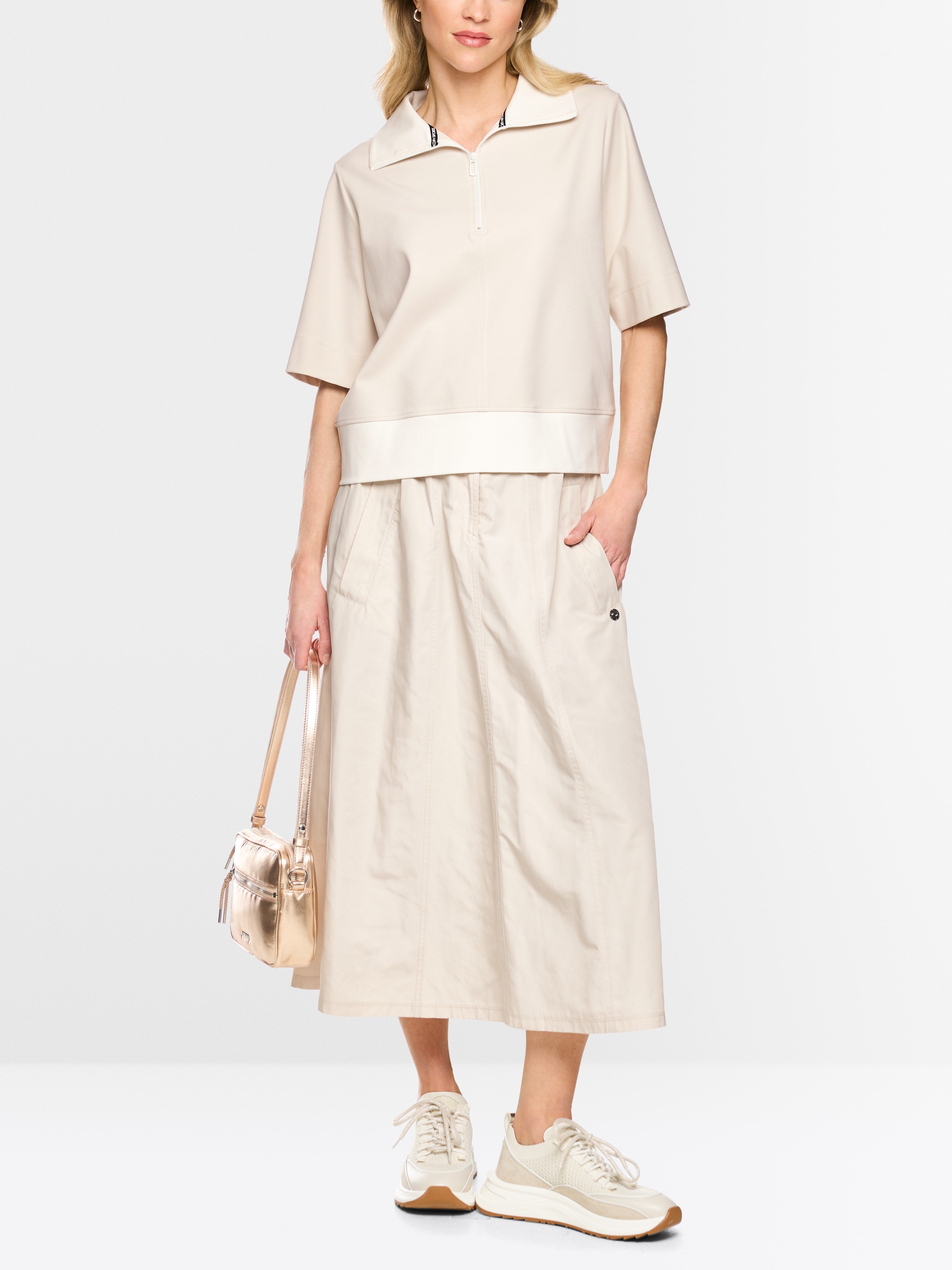 Oversized polo shirt with troyer neck