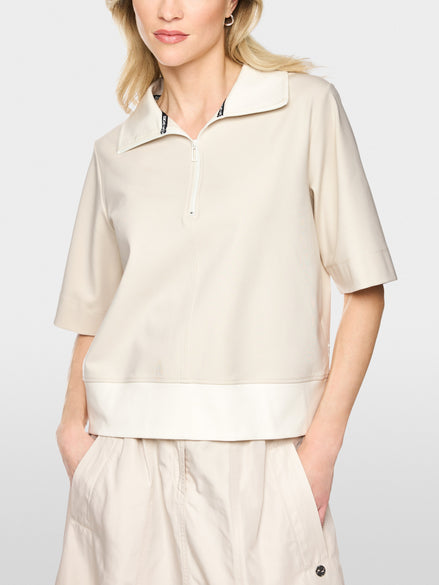 Oversized polo shirt with troyer neck