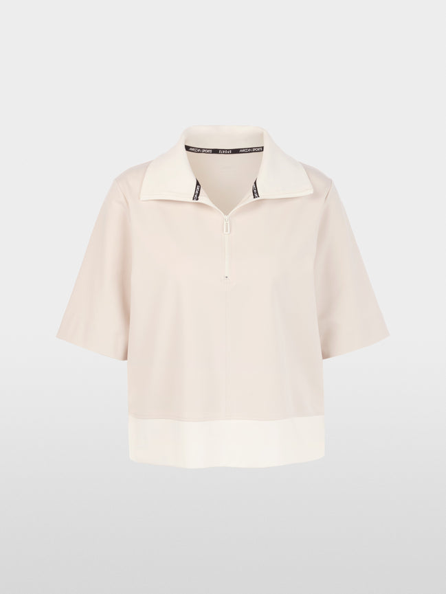 Oversized polo shirt with troyer neck
