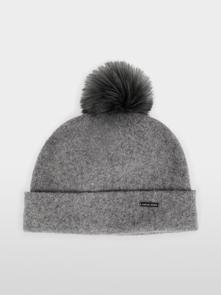 Felt hat with faux fur pom-pom