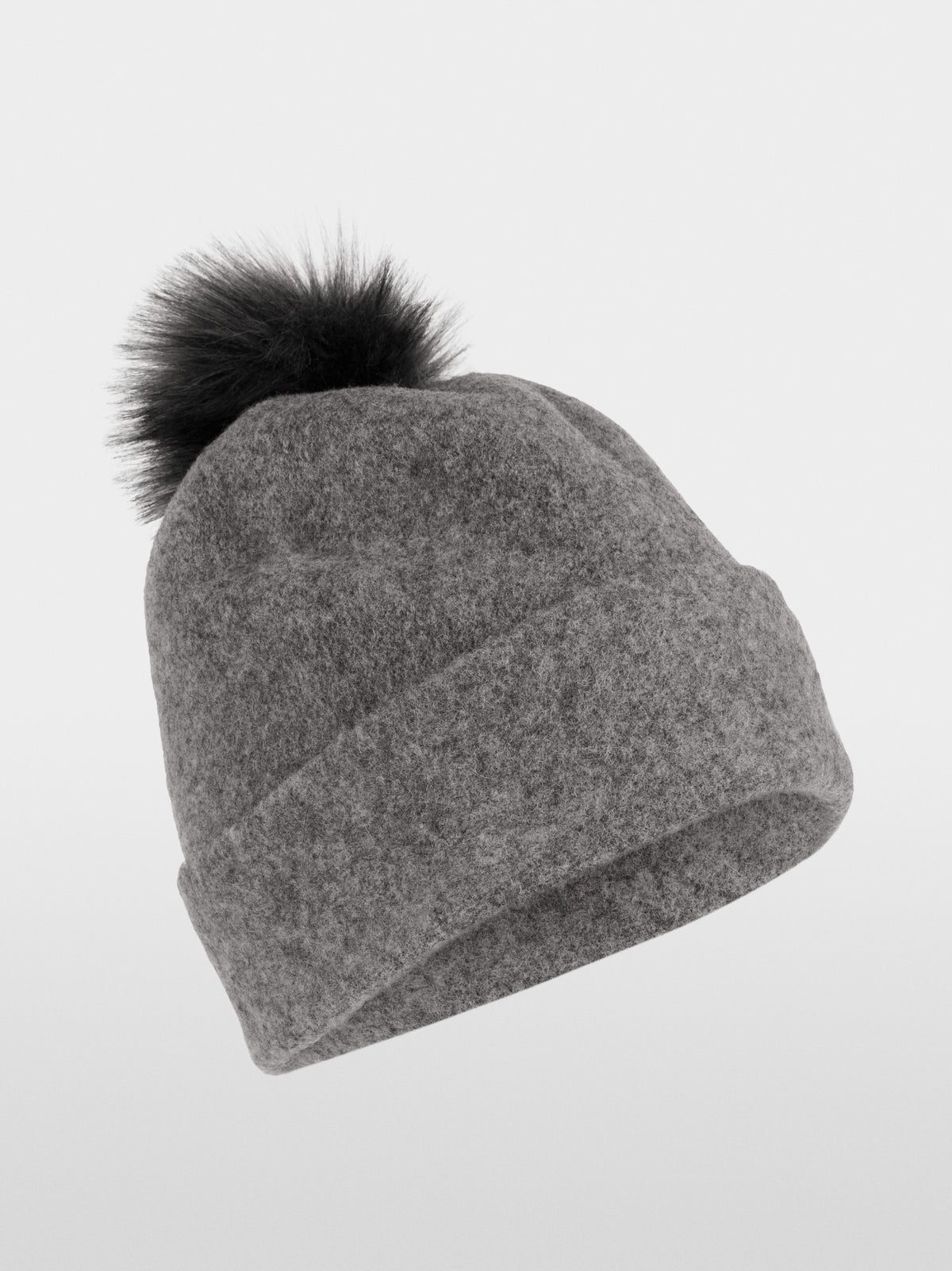 Felt hat with faux fur pom-pom