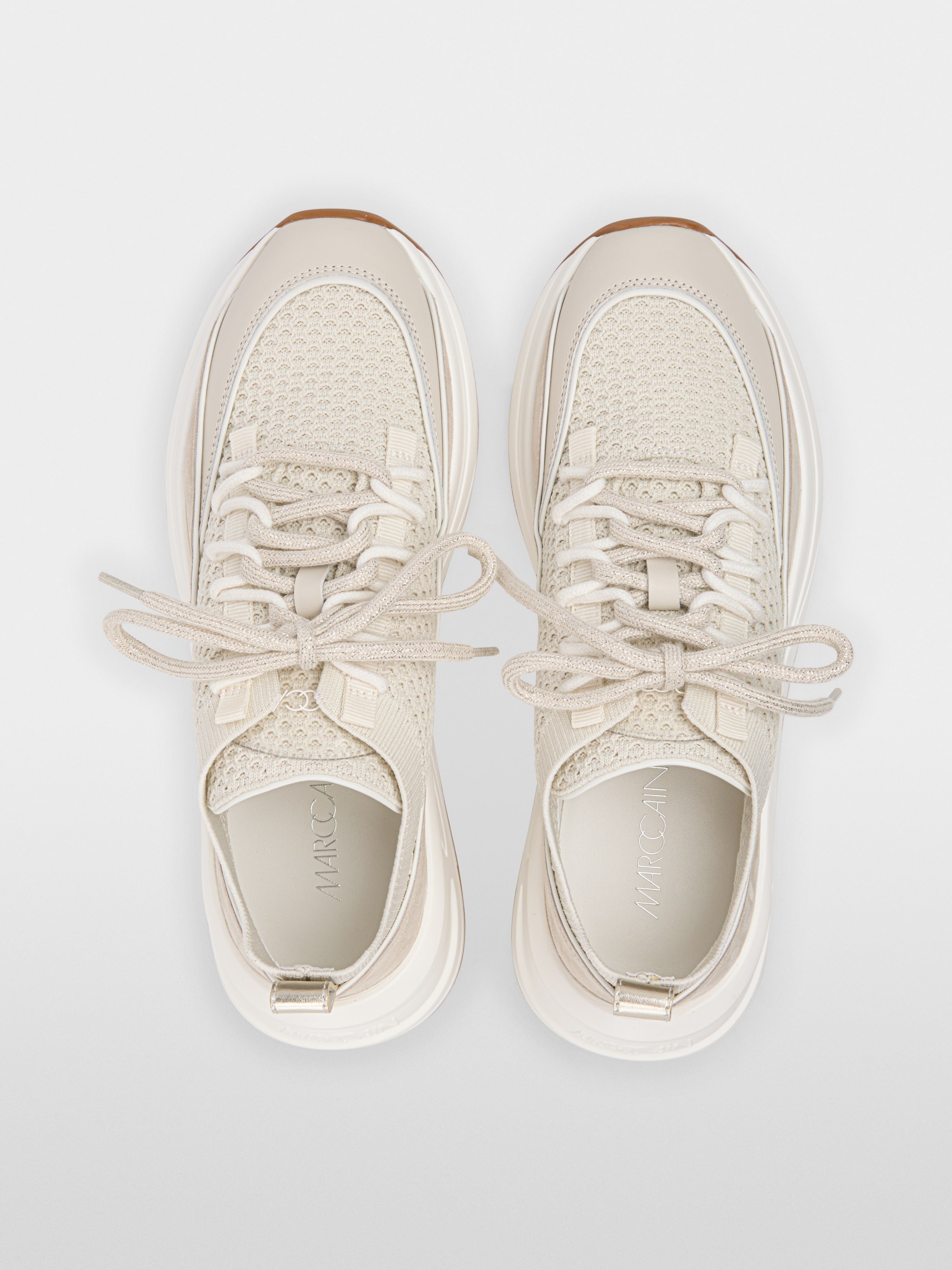 Knit trainers with leather trim