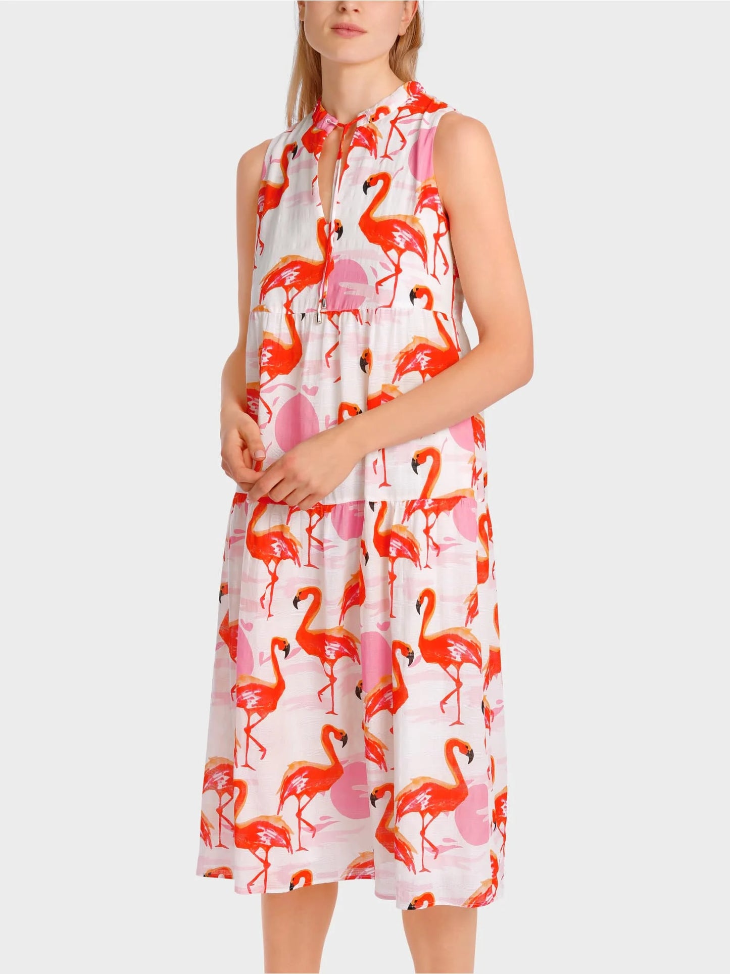 Tiered dress with flamingo print