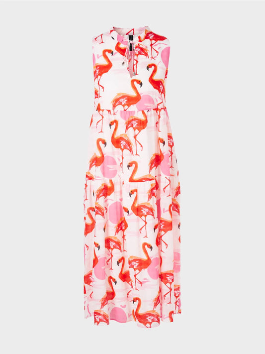 Tiered dress with flamingo print