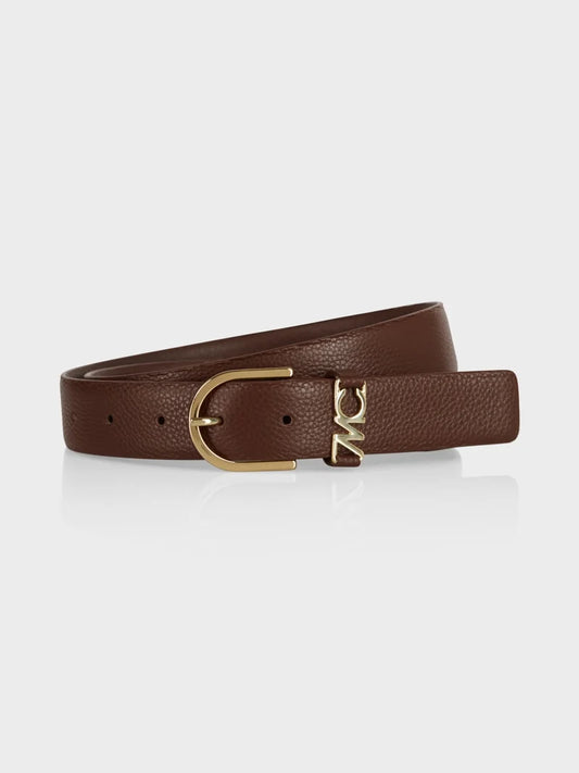 Leather belt with gold coloured buckle