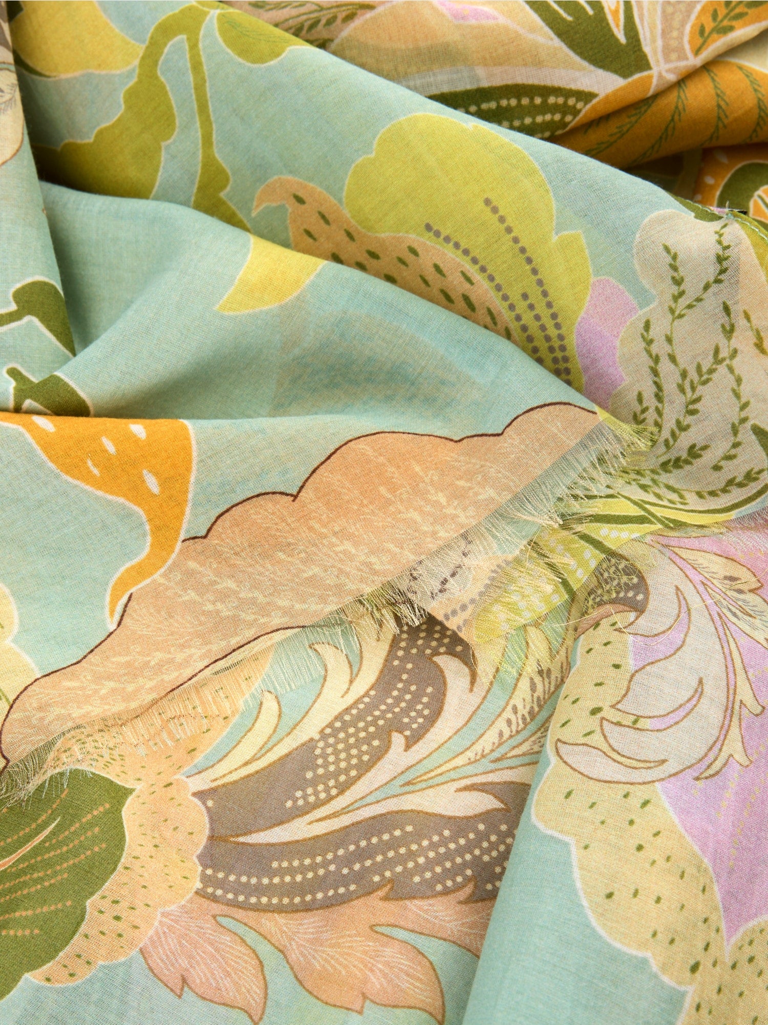 Airy scarf with all-over leaf motif