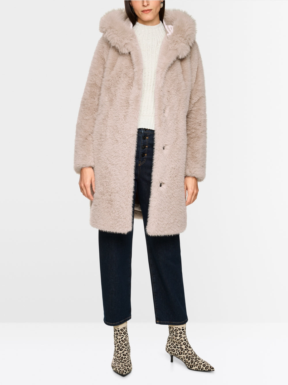 Faux fur coat with hood
