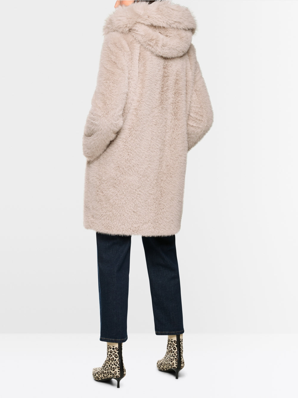 Faux fur coat with hood