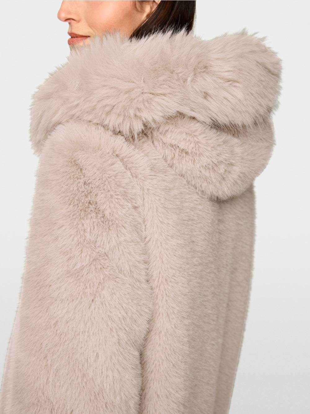 Faux fur coat with hood