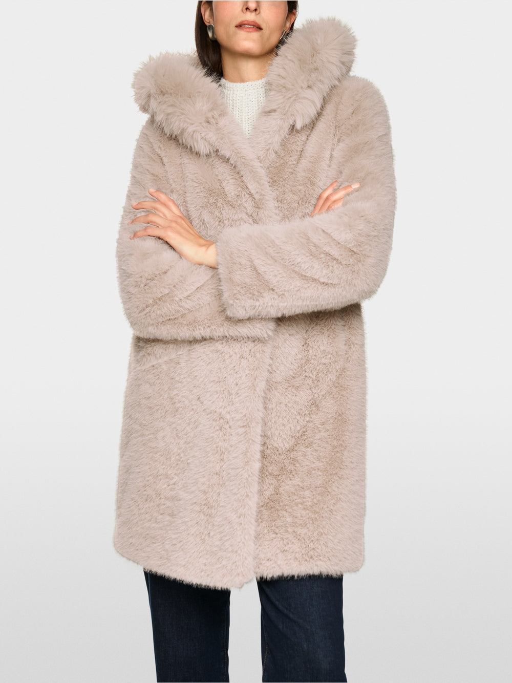 Faux fur coat with hood