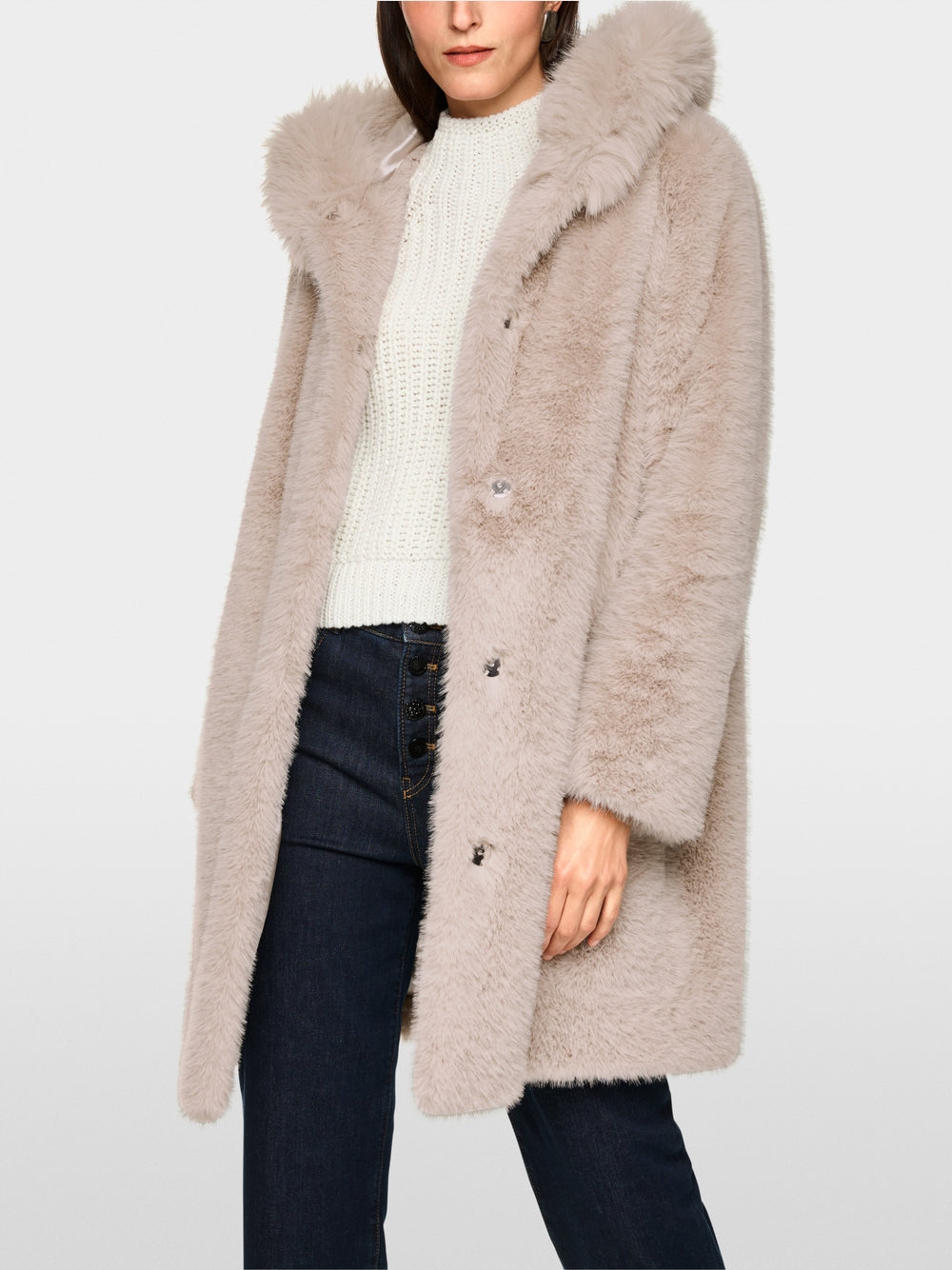 Faux fur coat with hood