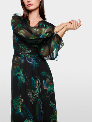 Viscose dress with feather print