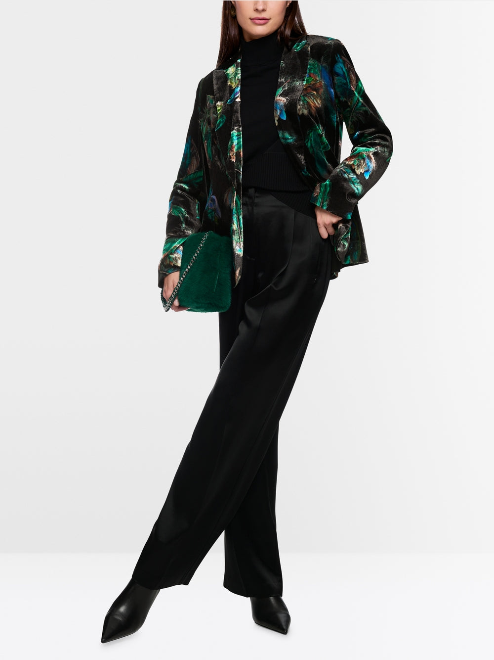 Velvet blazer with feather print