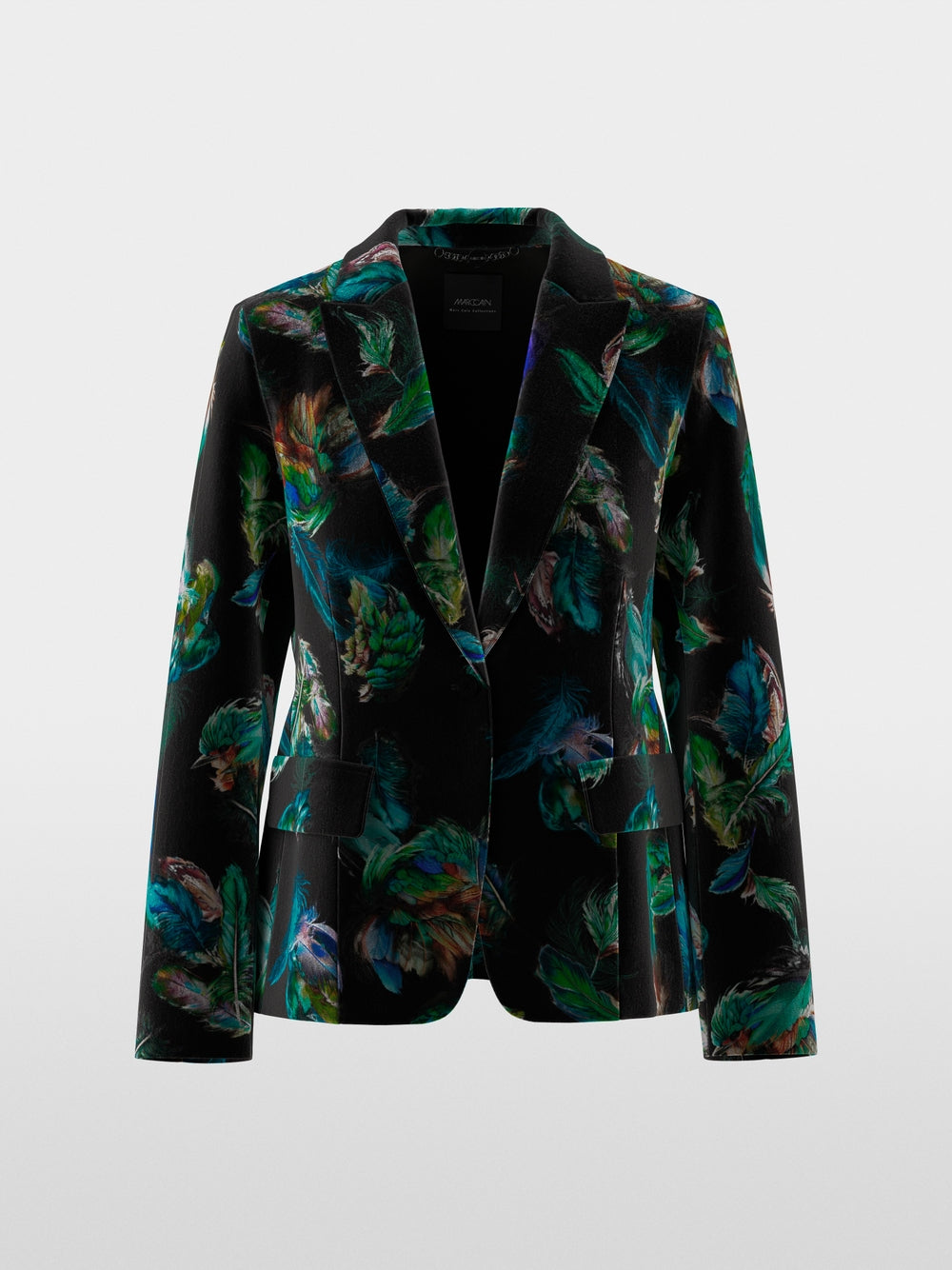 Velvet blazer with feather print